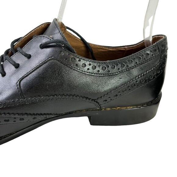 Aston Grey Collection Cross Mens Black Leather Wingtip Oxford Dress Shoes sz 9 - Picture 4 of 16